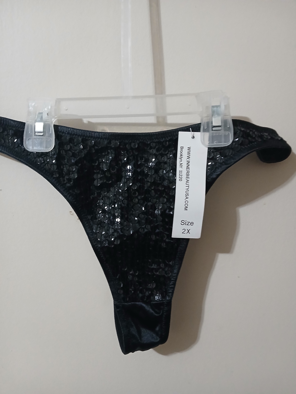 Black Sequin Thong  Panties - Size 2X